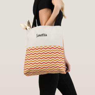 Bolso De Tela Halloween Retro Chevron Blanco Naranja Nombre de c