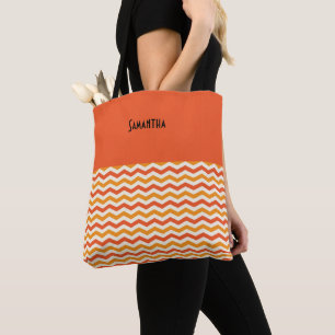 Bolso De Tela Halloween Retro Chevron Calabaza Naranja Nombre bl