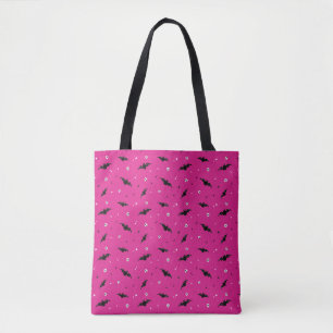 Bolso De Tela Halloween rosa / Tote de Gótico con murciélagos y