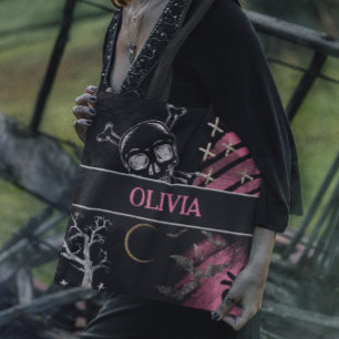 Bolso De Tela Halloween rosa y negro reutilizable
