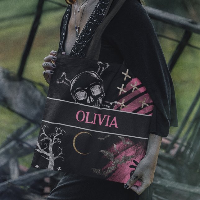 Bolso De Tela Halloween rosa y negro reutilizable (Subido por el creador)