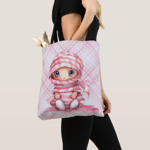 Bolso De Tela Halloween rosa y rosa y blanco con mamita rosa