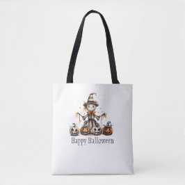 Bolso De Tela Halloween Scarecrow Design con Jack-o'-Lanterns |
