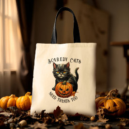 Bolso De Tela Halloween Scaredy Cat Vintage Black Kitten Treat