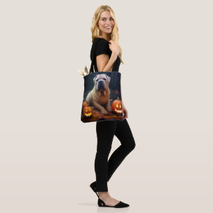 Bolso De Tela Halloween Shar Pei con calabazas aterradoras