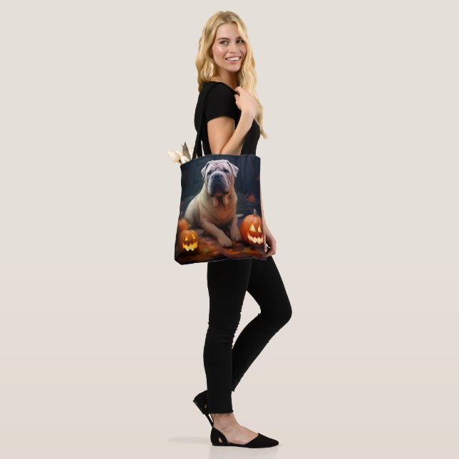 Bolso De Tela Halloween Shar Pei con calabazas aterradoras (Puesto)