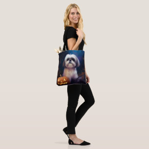 Bolso De Tela Halloween Shih Tzu con calabazas aterradoras