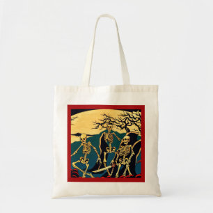 Bolso De Tela Halloween - Skeletons Woodcut 4