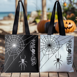 Bolso De Tela Halloween Spider Black and White Bag