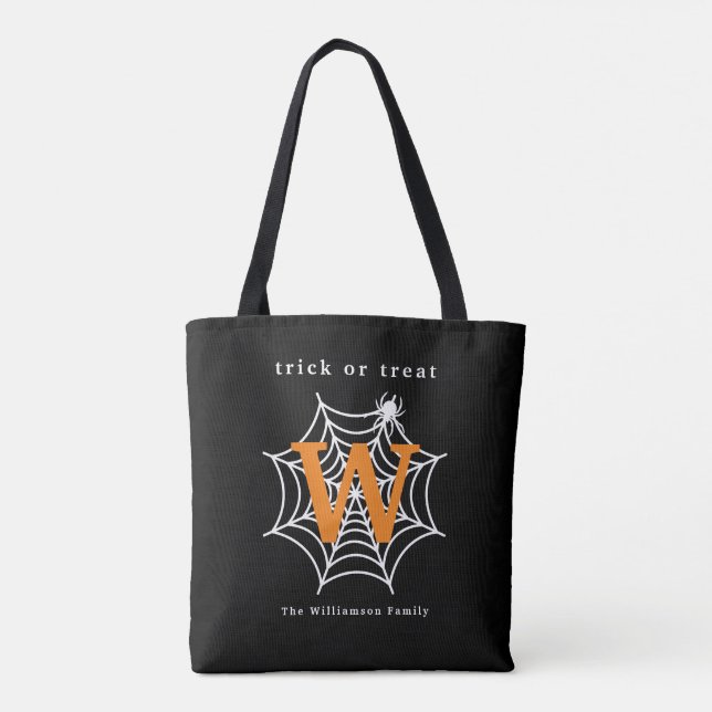 Bolso De Tela Halloween Spider Web Trick o Tremendo Monograma (Reverso)