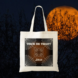 Bolso De Tela Halloween Spiderweb arañas naranja blanco negro
