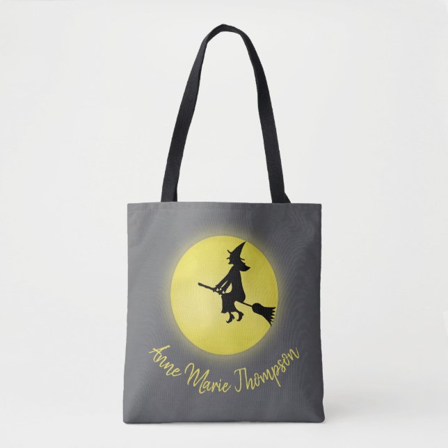 Bolso De Tela Halloween Spookan Witch Broomstick Moonlight (Anverso)
