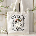 Bolso De Tela Halloween Spooky Cat Social Club Funny<br><div class="desc">Las Bolsas Funny Tote Bags, del Club Social Cat Spooky de Halloween, presentan el texto "Spooky Cat Social Club Cute but Creepy" en una tipografía de escritura moderna acentuada por un bonito gato fantasma rodeado por una corona floral. Perfecto para los amantes del gato para las fiestas de Halloween, bolsos...</div>