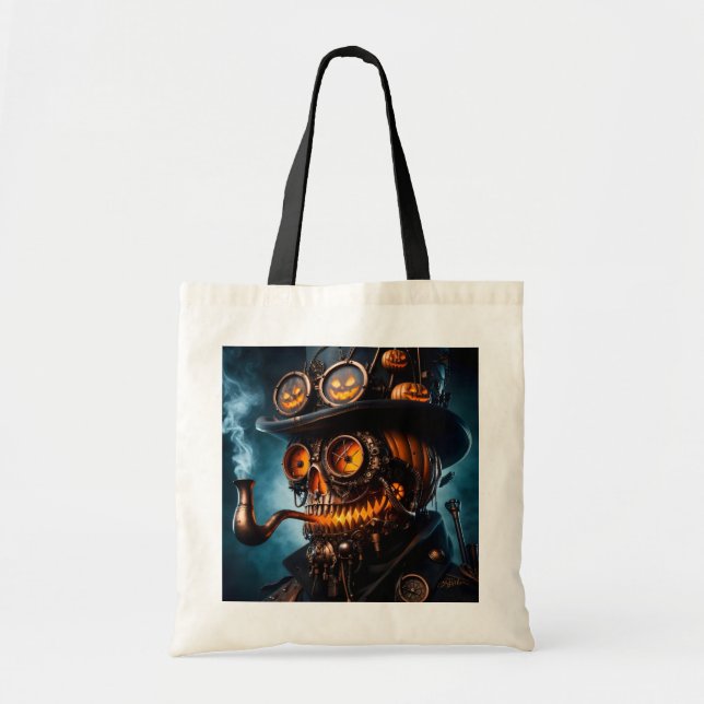 Bolso De Tela Halloween Steampunk Jack-O-Lantern gótico (Frente)