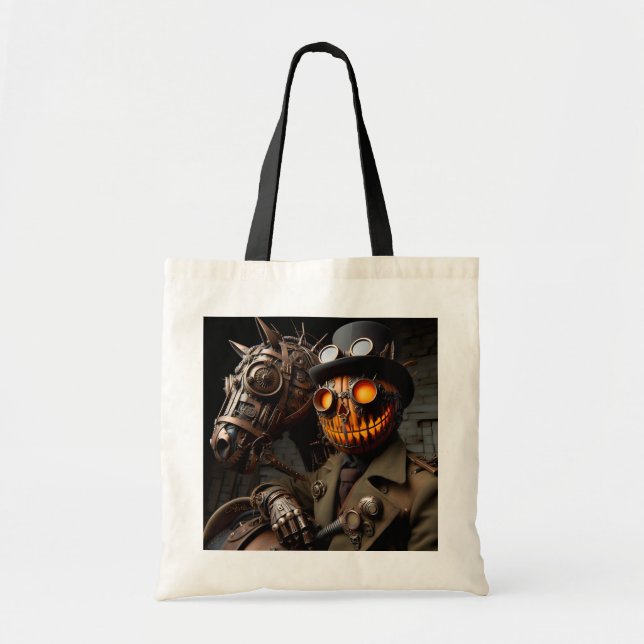 Bolso De Tela Halloween Steampunk Jack-O-Lantern Horseman (Frente)