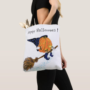 Bolso De Tela Halloween Tote Bag Bruma Calabaza Flor Broom