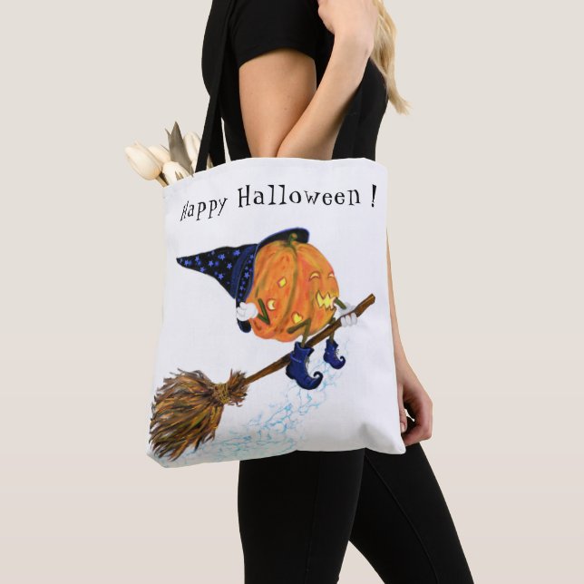 Bolso De Tela Halloween Tote Bag Bruma Calabaza Flor Broom (Detalle)