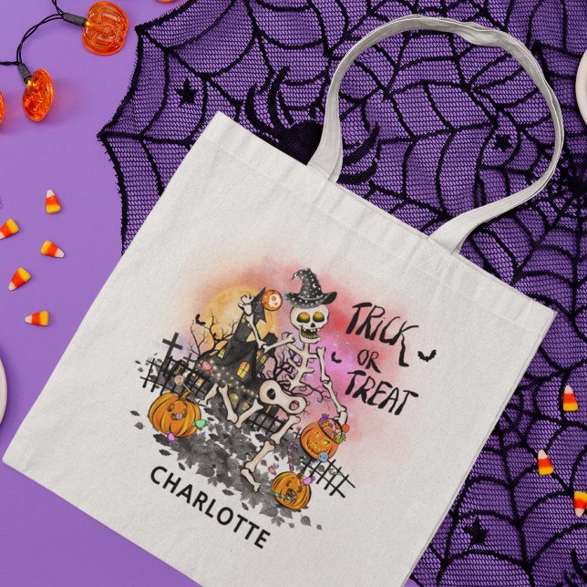 Bolso De Tela Halloween Trick O Trato Nombre De Vela De Esquelet (Subido por el creador)