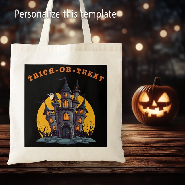 Bolso De Tela Halloween Trick O Tremenda Casa (Halloween Trick Or Treat Haunted House Tote Bag)