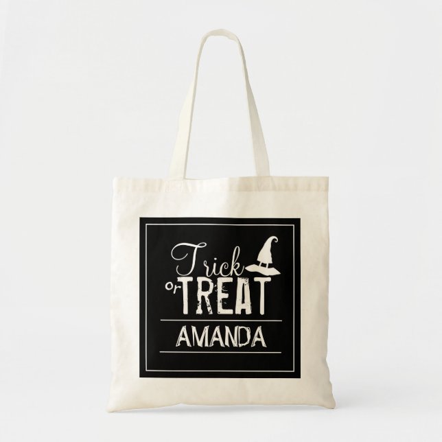 Bolso De Tela Halloween Trick Or Treat Witch Hat Typography (Frente)