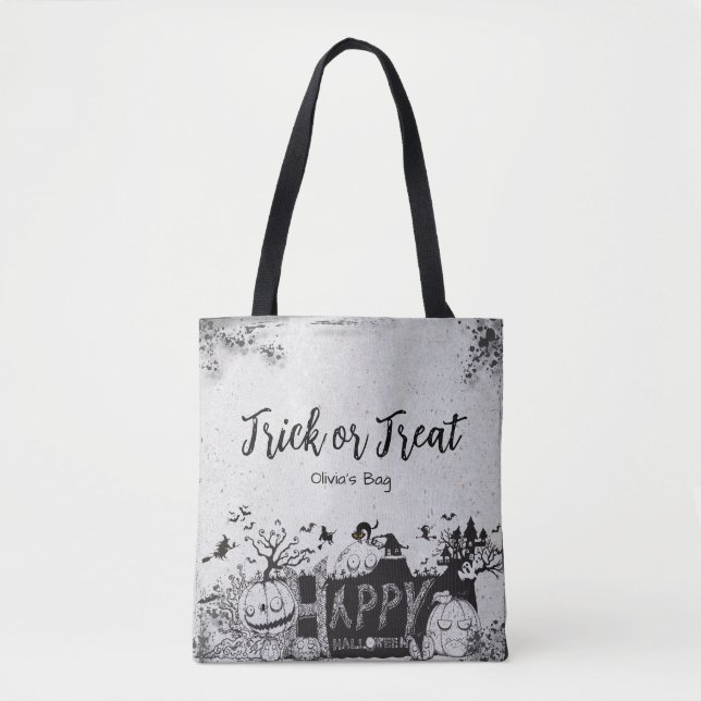 Bolso De Tela Halloween "Truco o trato" con nombre (Anverso)