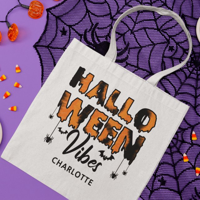 Bolso De Tela Halloween Vibes Moderno Typography Nombre personal (Subido por el creador)