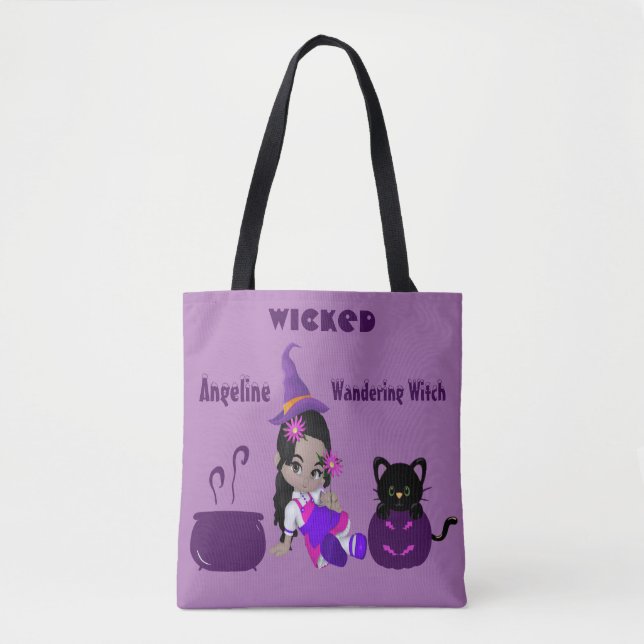 Bolso De Tela Halloween Wandering Witch Purple Cute Diversión (Anverso)