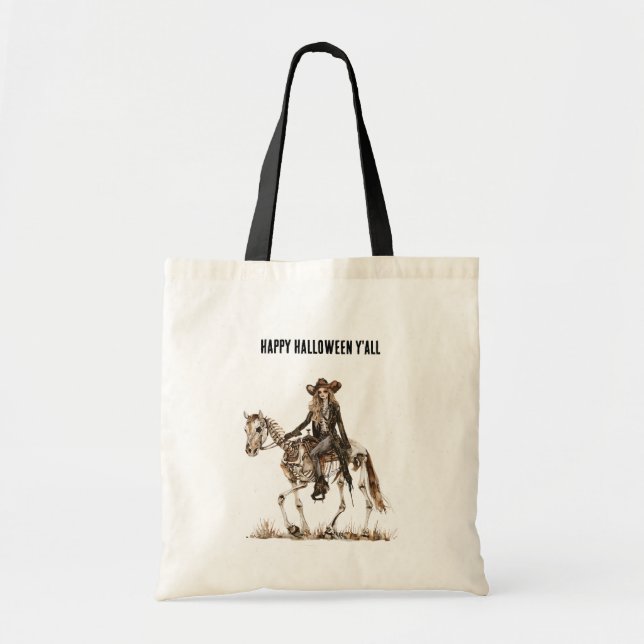 Bolso De Tela Halloween Western Cowgirl Skeleton Horse (Frente)