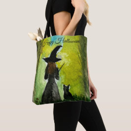 Bolso De Tela Halloween Witch Black Cat Watercolor Moderno