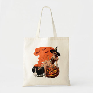 Bolso De Tela Halloween Witch Cauldron Pin Up Retro Vintage Pump