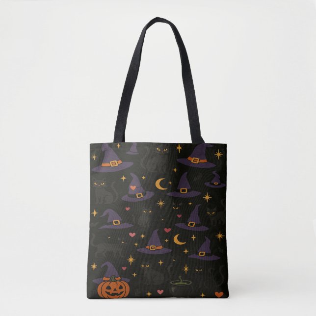 Bolso De Tela Halloween Witch Hats and Jack o Lanterns  (Anverso)