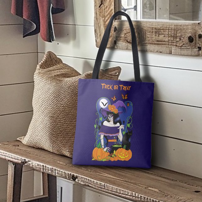 Bolso De Tela Halloween Witch Sugar Skull (Subido por el creador)