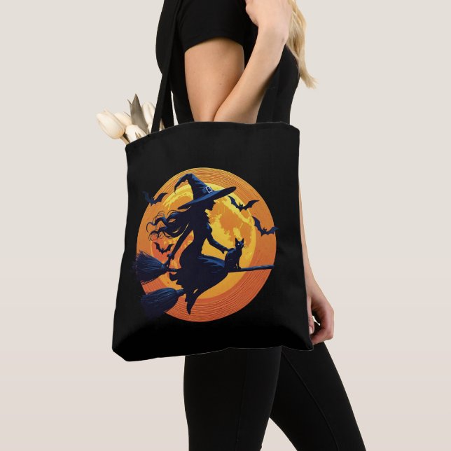 Bolso De Tela Halloween Witch Tote Bag Elegante Hallowen femenin (Detalle)