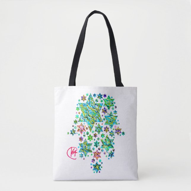 Bolso De Tela Hamsa de arte de las estrellas judías (Anverso)