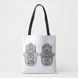 Bolso De Tela Hamsa dibujado mano con los ornamentos 2