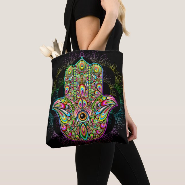 Bolso De Tela Hamsa Fatma Hand Psychedelic Art (Detalle)