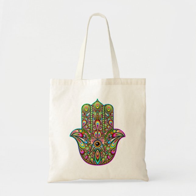 Bolso De Tela Hamsa Fatma Hand Psychedelic Art (Frente)