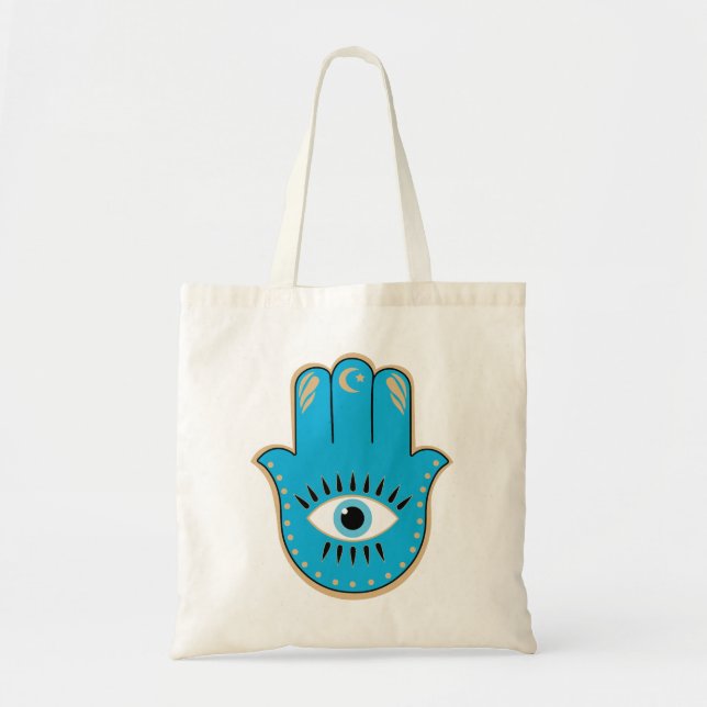 Bolso De Tela Hamsa Hand Greek Evil Eye Blue (Frente)