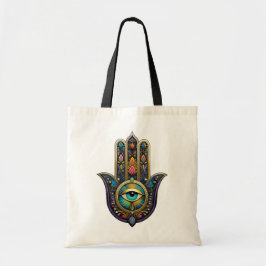 Bolso De Tela Hamsa negro colorido con tercer ojo turquesa