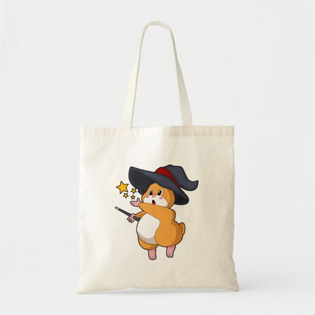Bolso De Tela Hámster como asistente con varita mágica (Frente)