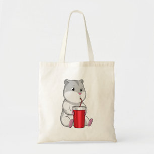 Bolso De Tela Hamster con paja Mug y Bebida