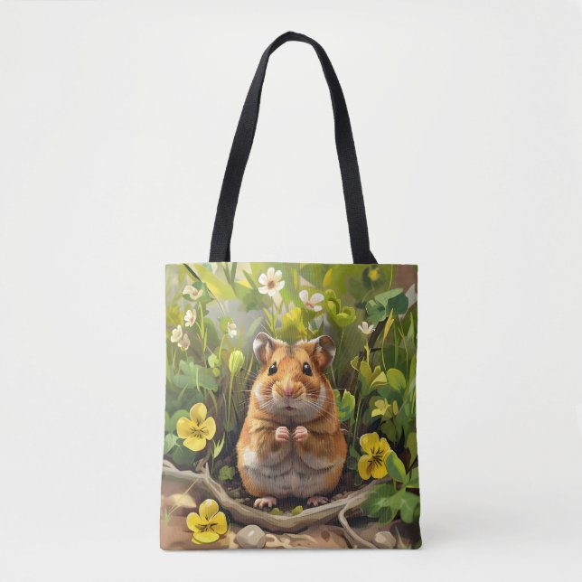 Bolso De Tela Hamster Dorado Sirio En Un Campo De Flores (Anverso)