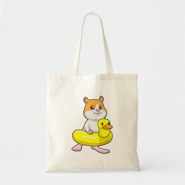 Bolso De Tela Hamster en la playa con pato como anillo de nataci (Frente)