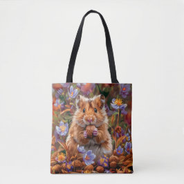 Bolso De Tela Hamster entre las flores azules