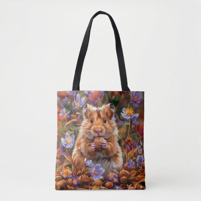 Bolso De Tela Hamster entre las flores azules (Anverso)