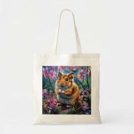 Bolso De Tela Hámster entre las flores rosadas