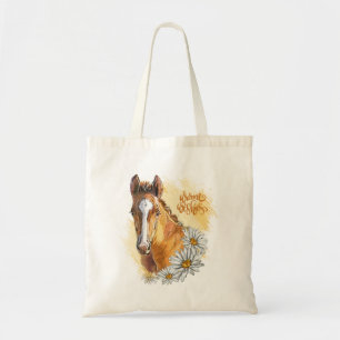 Bolso De Tela Hand drawing young horse with sunflowers