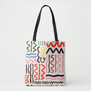 Bolso De Tela Hand drawn brush pattern, zigzags, lines and curve