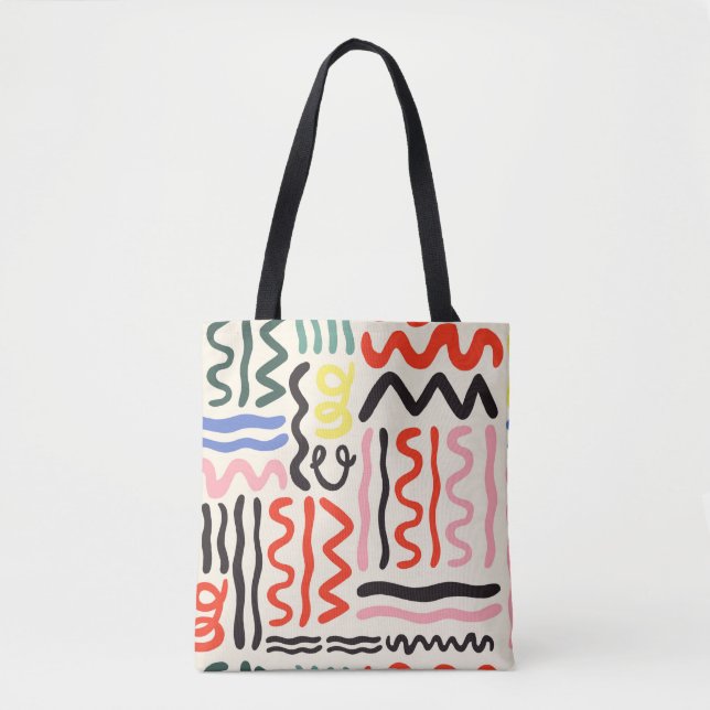 Bolso De Tela Hand drawn brush pattern, zigzags, lines and curve (Anverso)