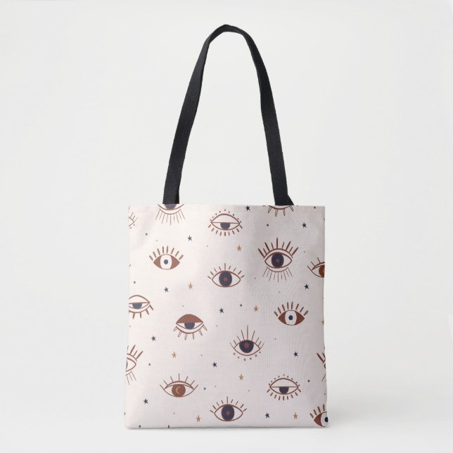 Bolso De Tela Hand Drawn Eyes Mystical Seamless Pattern. Evil Ey (Anverso)